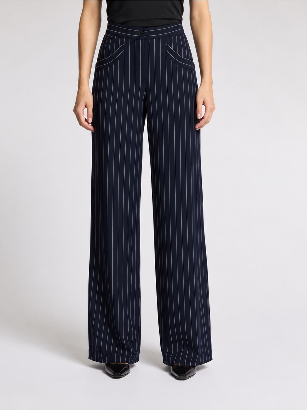 Eileen Fisher Wide Leg Indigo Blue Pinstripe Pants xxs 0 Short